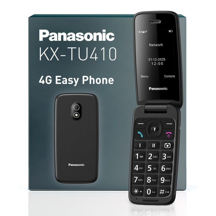 Panasonic KX-TU410 2,4 Zoll 4G Klapphandy, SOS-Taste, Bluetooth 5.0, HAC, Freisprechen, IP44, Schwar