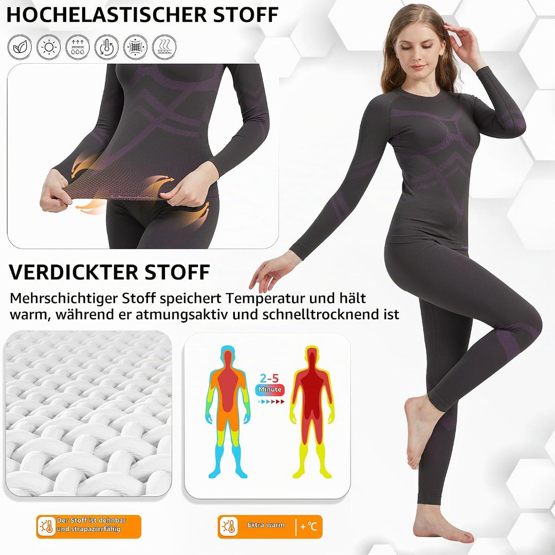 UNIQUEBELLA Thermo Unterwäsche Damen, Skiunterwäsche Atmungsaktiv Funktionsunterwäsche, Antibakterie