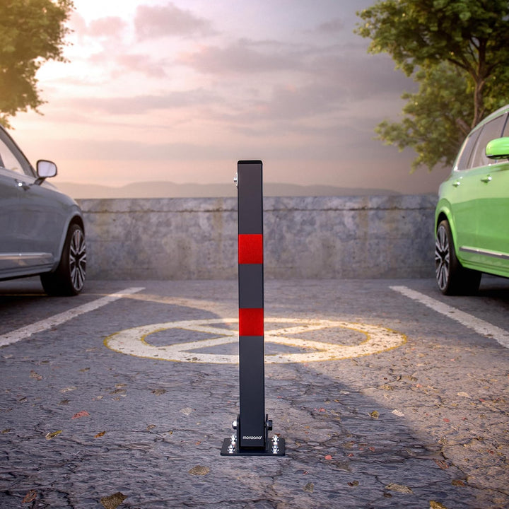 DEUBA® 3x Parkpfosten Parkplatzsperre 3 Schlüssel Sperrpfosten klappbar Stahl Robust Standfuss Stabi