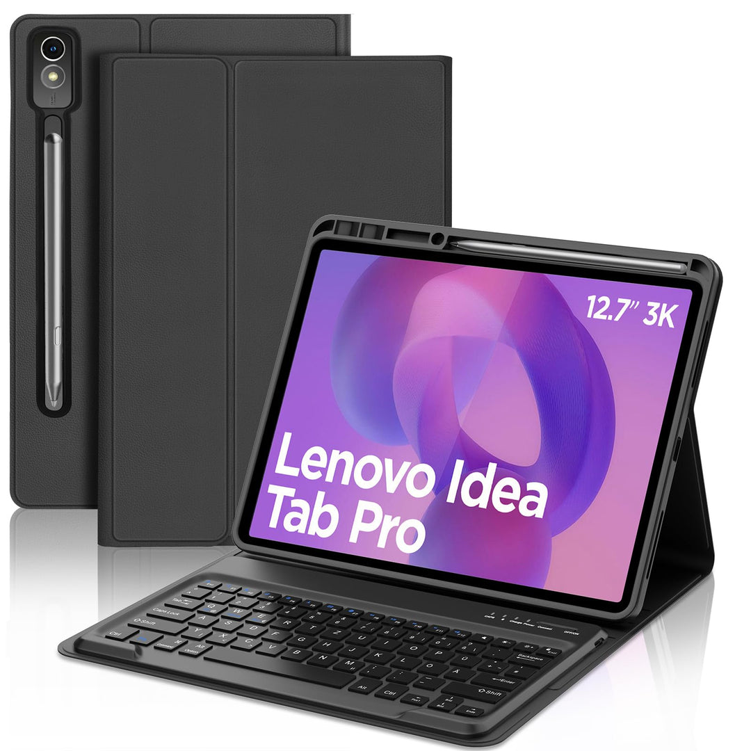JADEMALL Hülle mit Tastatur für Lenovo Idea Tab Pro 12,7" (2025), Abnehmbare QWERTZ Bluetooth Tastat