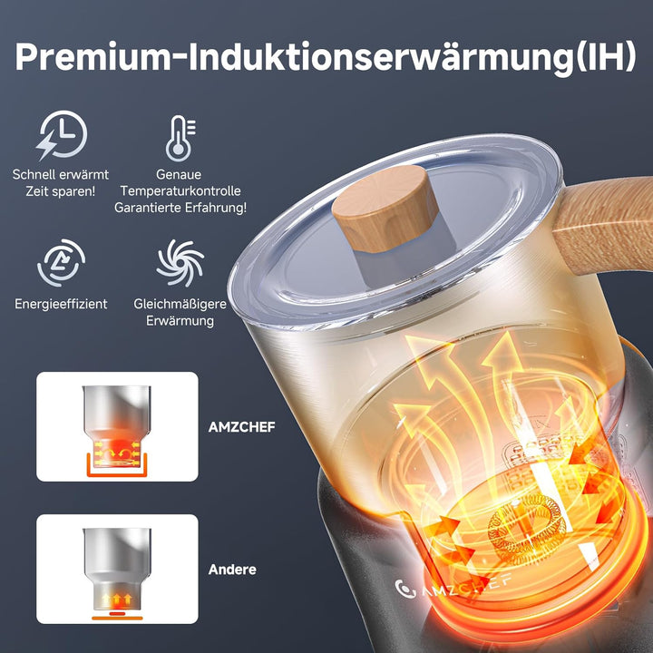 AMZCHEF Milchaufschäumer 600ml, 8-IN-1 Grosser Induktion Milchschäumer für Heissen & Kalten Milchsch