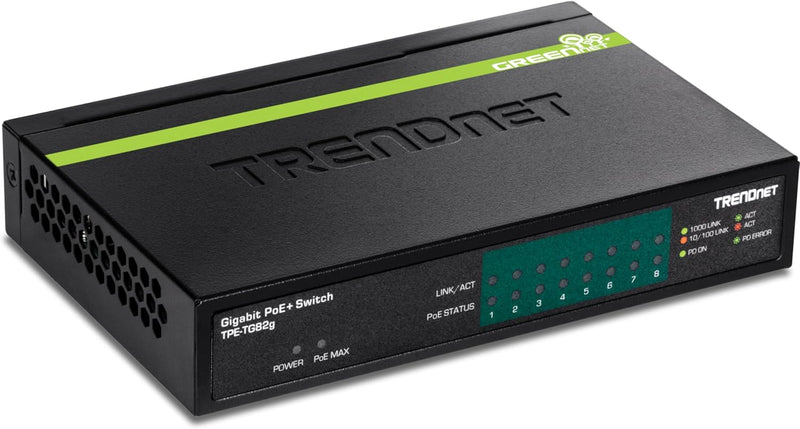 TRENDnet TPE-TG82G 8-Port GREENnet Gigabit PoE+ Switch, 61W PoE Leistung, 16 Gbit/s Schaltkapazität,