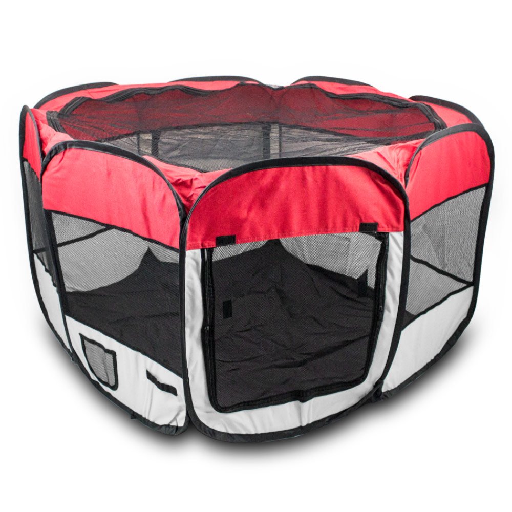 BITUXX® Welpenlaufstall Tierlaufstall Laufstall Tierauslauf Laufgitter Eckig Faltbar (Rot), Rot