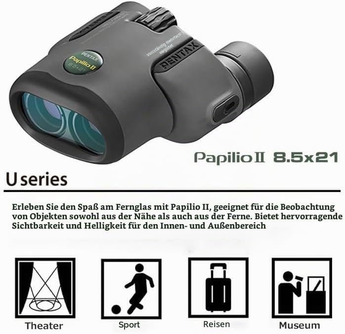 PENTAX Papilio II 8.5x21 Kompaktes Fernglas BAK4-Prisma 8.5x21 Close Focus Single, 8.5x21 Close Focu