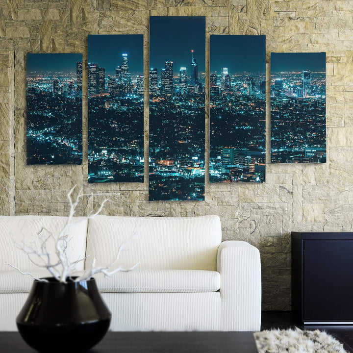 Bilder 5 Teilig Stadt City Deco Panel Kunst Landschaft Nacht blau 100x70 cm Deco panel 100x70 cm A,