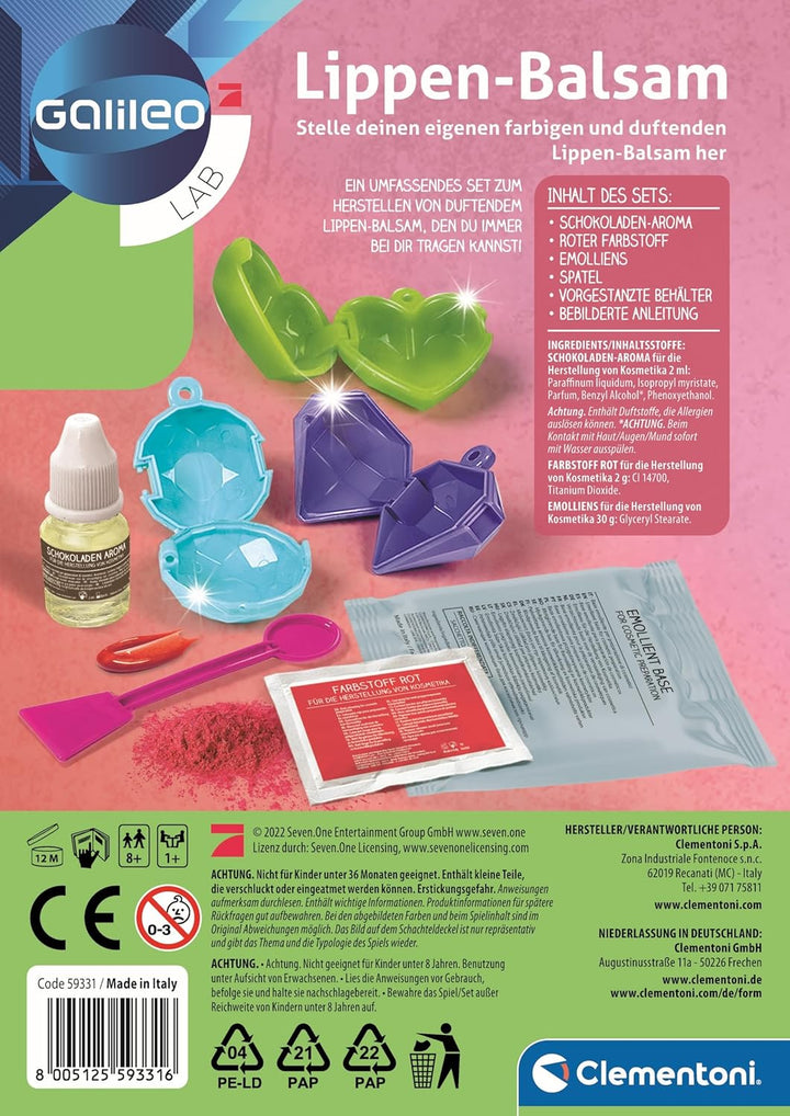 Clementoni Galileo Lab – Lippenbalsam, Spielzeug für Kinder ab 8 Jahren, Kosmetik zum Selbermachen,