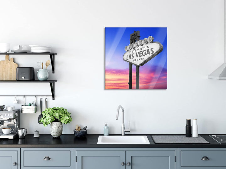 Pixxprint Glasbild | Wandbild auf Echtglas | tolles Las Vegas Schild | 40x40 cm | inkl. Aufhängung u