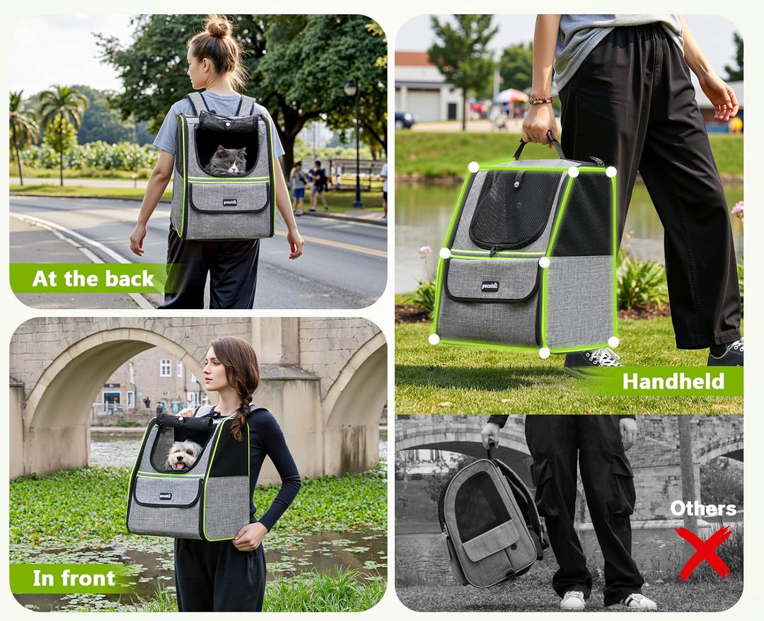 pecute Katzenrucksack Erweiterbar Hunderucksack bis 5kg, Faltbar Haustier Expansions Rucksüke mit An