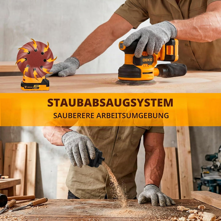 20V Exzenterschleifer Akku 125mm: DEKOPRO Schleifmaschine für Holz,6 variable Geschwindigkeiten, 125