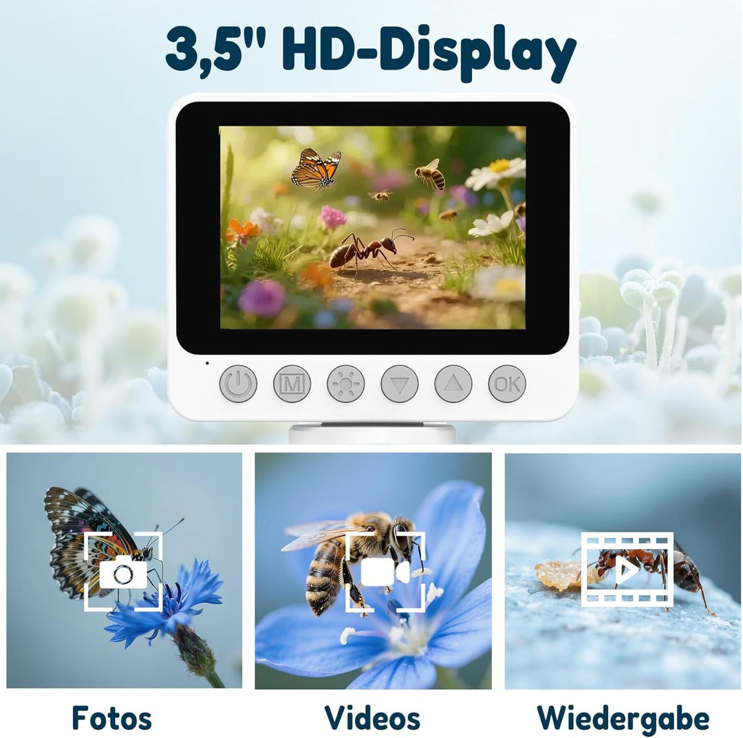 HD Digital Mikroskop für Kinder, Vielseitiges Kinder Mikroskop, Das Bilder und Videos Aufnehmen Kann