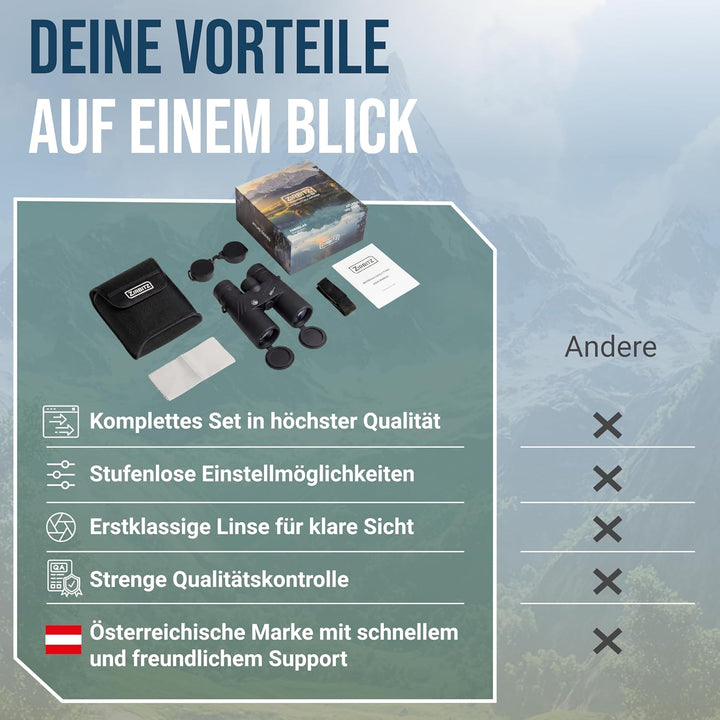 HD Fernglas 10x42 leistungsstark & IPX7-wasserdicht - Outdoorfernglas stufenlos einstellbar für Wand