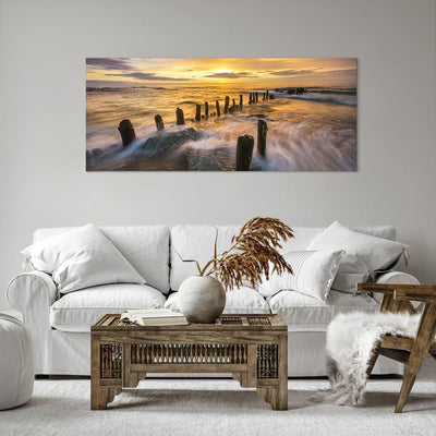 Wandbilder Dekoration Wohnzimmer baltisch meer Mole Landschaft Panorama Bilder auf Leinwand 120x50cm