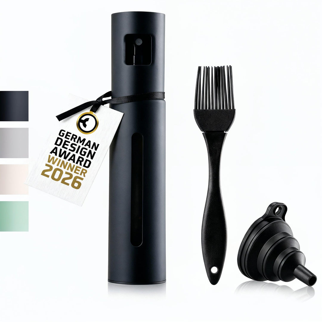 SCHMIDT & KRAMER Ölsprüher I hochwertige Öl-Sprühflasche aus Edelstahl & Glas, für gesundes Kochen I