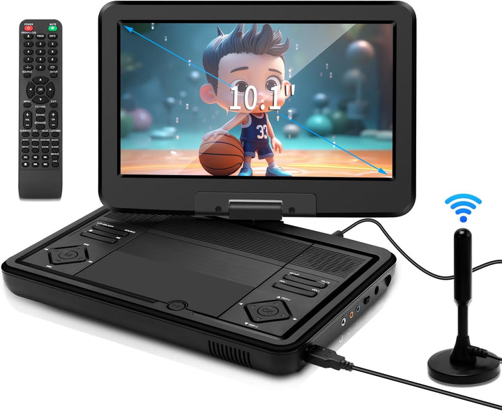 KCR Tragbarer DVD-Player, 25,7 cm (10,1 Zoll), eingebauter TV, DVB-T2 mit schwenkbarem LED-Bildschir