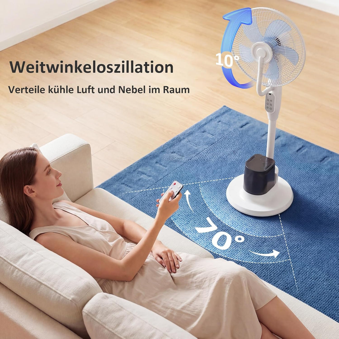 HOMCOM Ventilator mit Wasserkühlung, Luftbefeuchter leise, Neigbar Standventilator inkl. Sprühnebel,