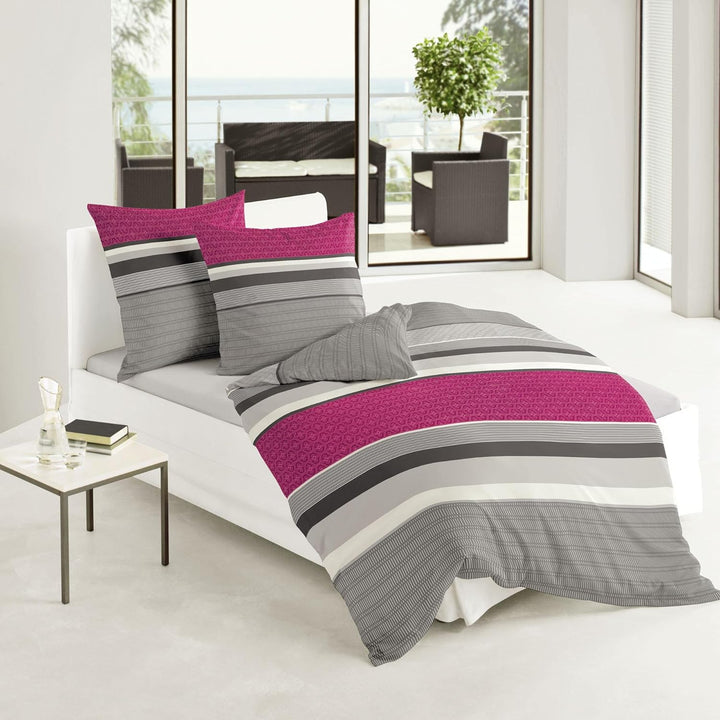 Bierbaum Bettwäsche, 4630, Fein-Biber, Made in Germany, himbeer 19, 135x200 + 80x80 cm 135 cm x 200