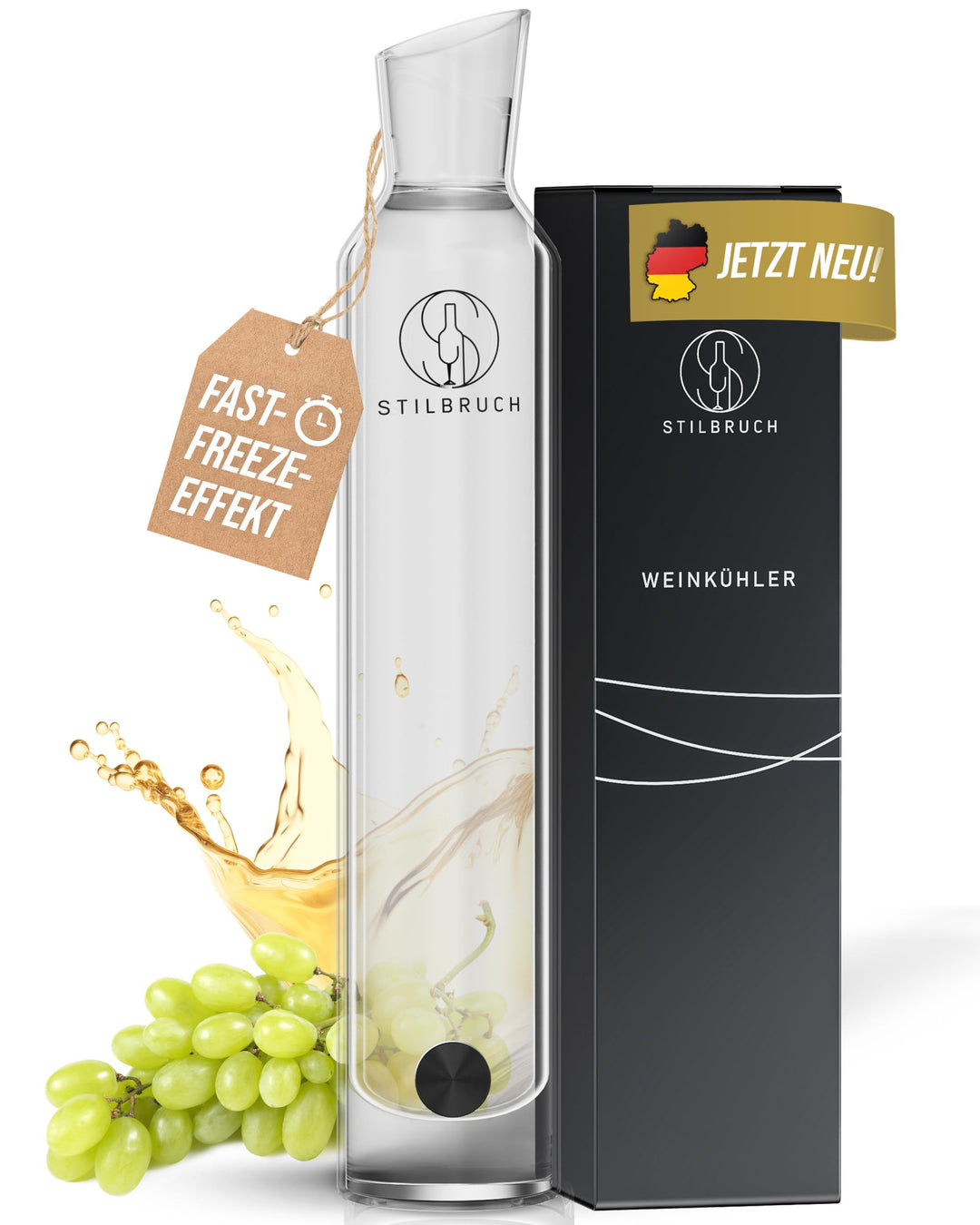 Stilbruch® Weinkühler Weinkaraffe Glaskaraffe - perfekte Temperatur in 5 Min., Weindekanter handgefe