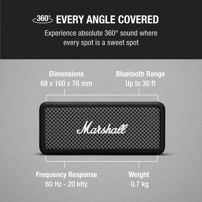 Marshall Emberton Bluetooth Tragbarer Lautsprecher, Kabelloser, Wasserabweisend - Schwarz Schwarz Tr