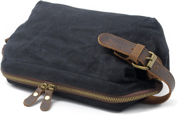 Neuleben Kulturtasche Wasserdicht Vintage Canvas Leder Damen Herren Kosmetiktasche Kulturbeutel für