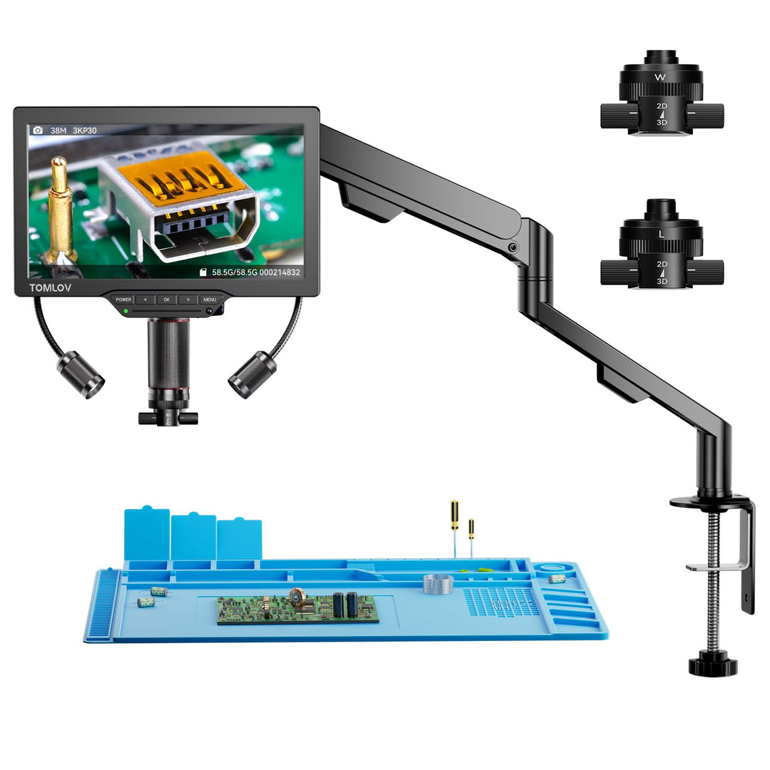 TOMLOV TM3K-3D IPS Digitales Mikroskop mit Magnetische Doppelobjektive, 3D-Lötmikroskop für Erwachse