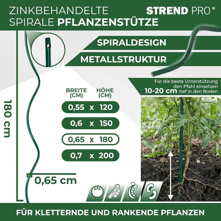 STREND PRO Tomatenstäbe 180 cm - 25 STK. | Spiralstab Ø 6,5 mm Verzinkter Stahl | Pflanzstab, Tomate
