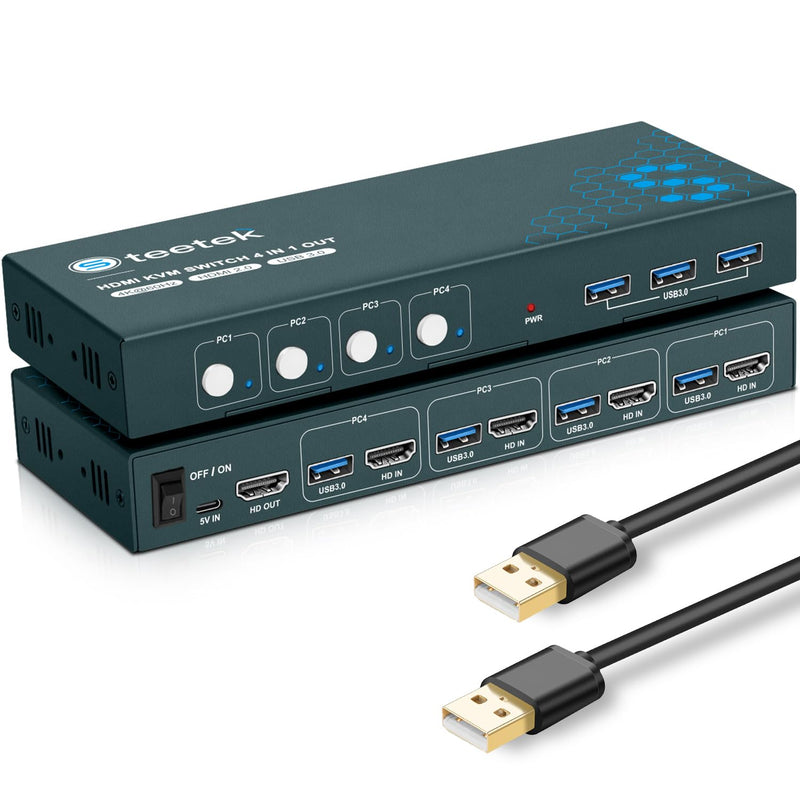 4 Port HDMI KVM Switch 4 PC 1 Monitor, USB 3.0 KVM Switch 4K@60Hz für 4 Computer teilen sich 1 Tasta