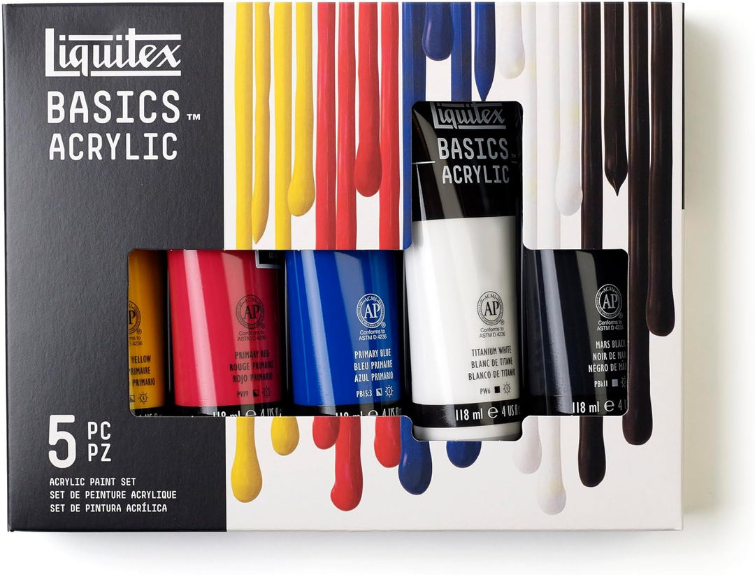 Liquitex 3699350 Basics Studio Acrylfarbe, 5 Farben in 118ml Tuben aus hochwertige und beständige Pi