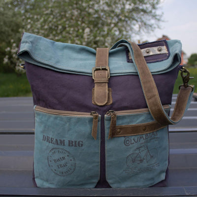 Sunsa grosse Damen Umhängetasche. Canvas Crossbody/Crossover Bag auch Schultertasche. Blaue Damentas
