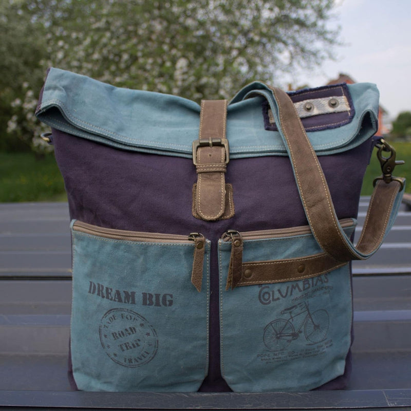 Sunsa grosse Damen Umhängetasche. Canvas Crossbody/Crossover Bag auch Schultertasche. Blaue Damentas