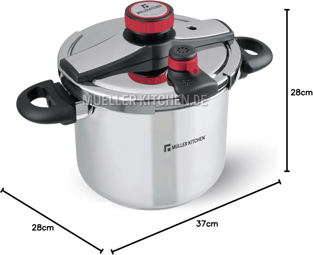 Muller Kitchen Schnellkochtopf (Edelstahl, Induktionsboden, Druckanzeige) (6 l) 6 Liter, 6 Liter