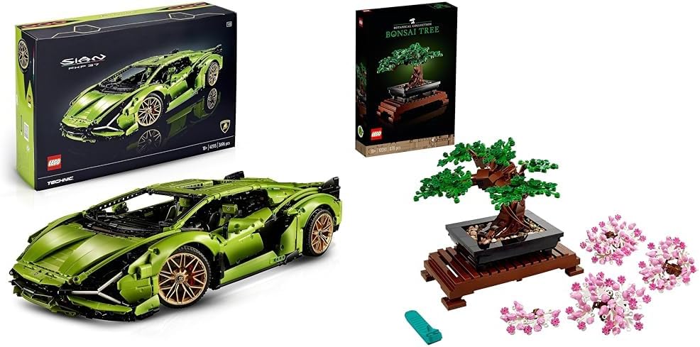 LEGO Technic Lamborghini Sián FKP 37 Rennauto, Modellbausatz für Erwachsene & Icons Bonsai Baum Set