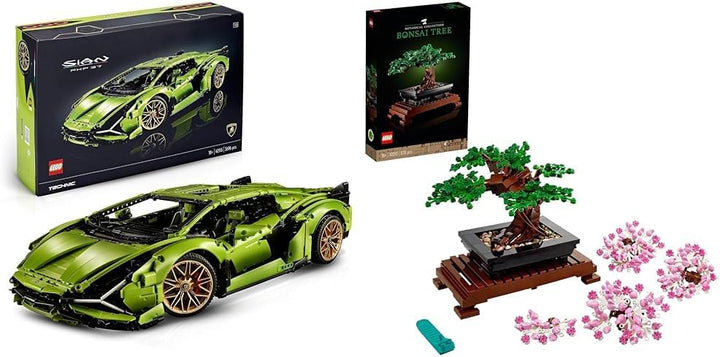 LEGO Technic Lamborghini Sián FKP 37 Rennauto, Modellbausatz für Erwachsene & Icons Bonsai Baum Set