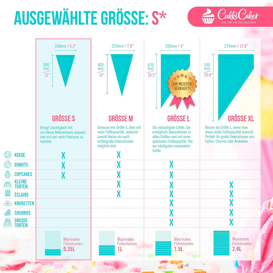CukkiCakes 800 Stück Profi Einweg Spritzbeutel (Grösse: 30cm/40cm/47cm/53cm) - 100% Recycelbar - Ext