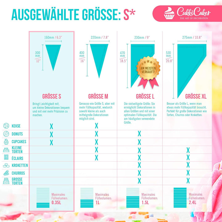 CukkiCakes 800 Stück Profi Einweg Spritzbeutel (Grösse: 30cm/40cm/47cm/53cm) - 100% Recycelbar - Ext