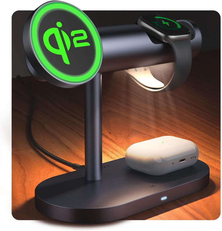 iVANKY Qi2-zertifizierte 4 in 1 Ladestation Stand mit Nachtlamp, Induktive Kabellose Ladegerät für M