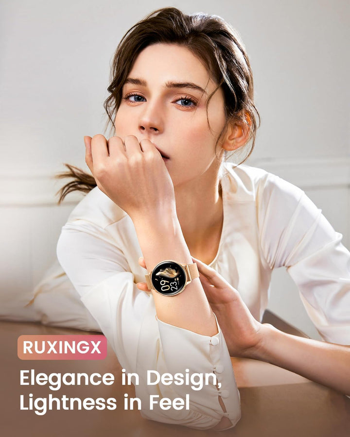 RUXINGX Smartwatch Damen, 1.27" Smart Watch Rund mit Telefonfunktion, 24H SpO2 Pulsuhr, Fitnessuhr m