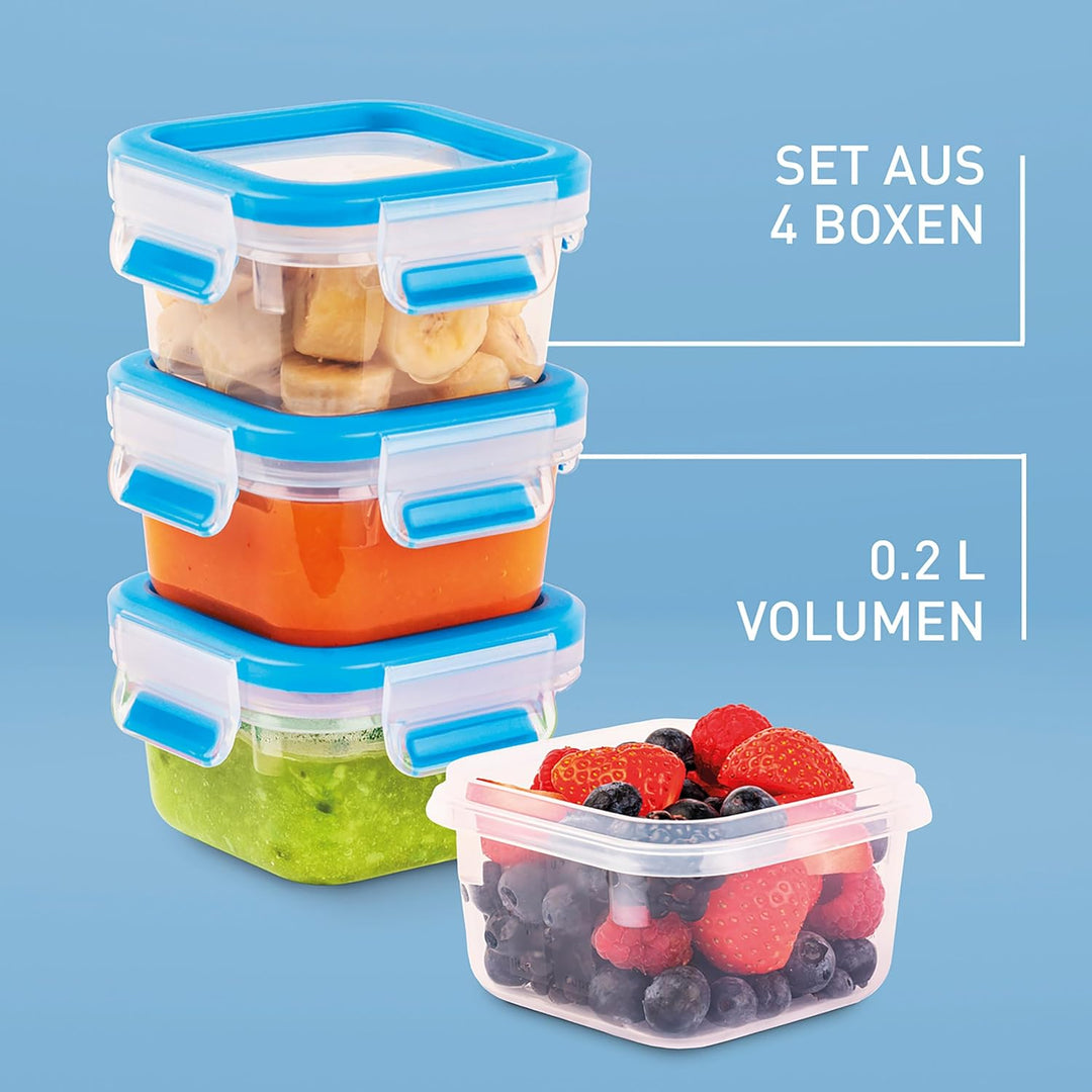 Emsa Clip & Close kleines Lunch-Set, 4x Frischhaltedosen mit 0,2 Liter, 100% dicht/gefrierfest/mikro