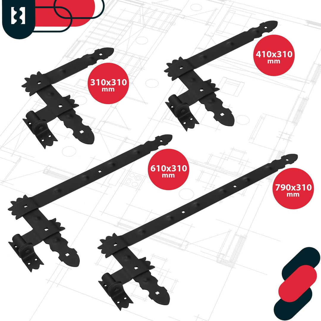 KOTARBAU® Winkelband 800 x 50 mm Set 4x Kloben + 4x Winkelscharnier für Tore Pforten Dekorativ, 800