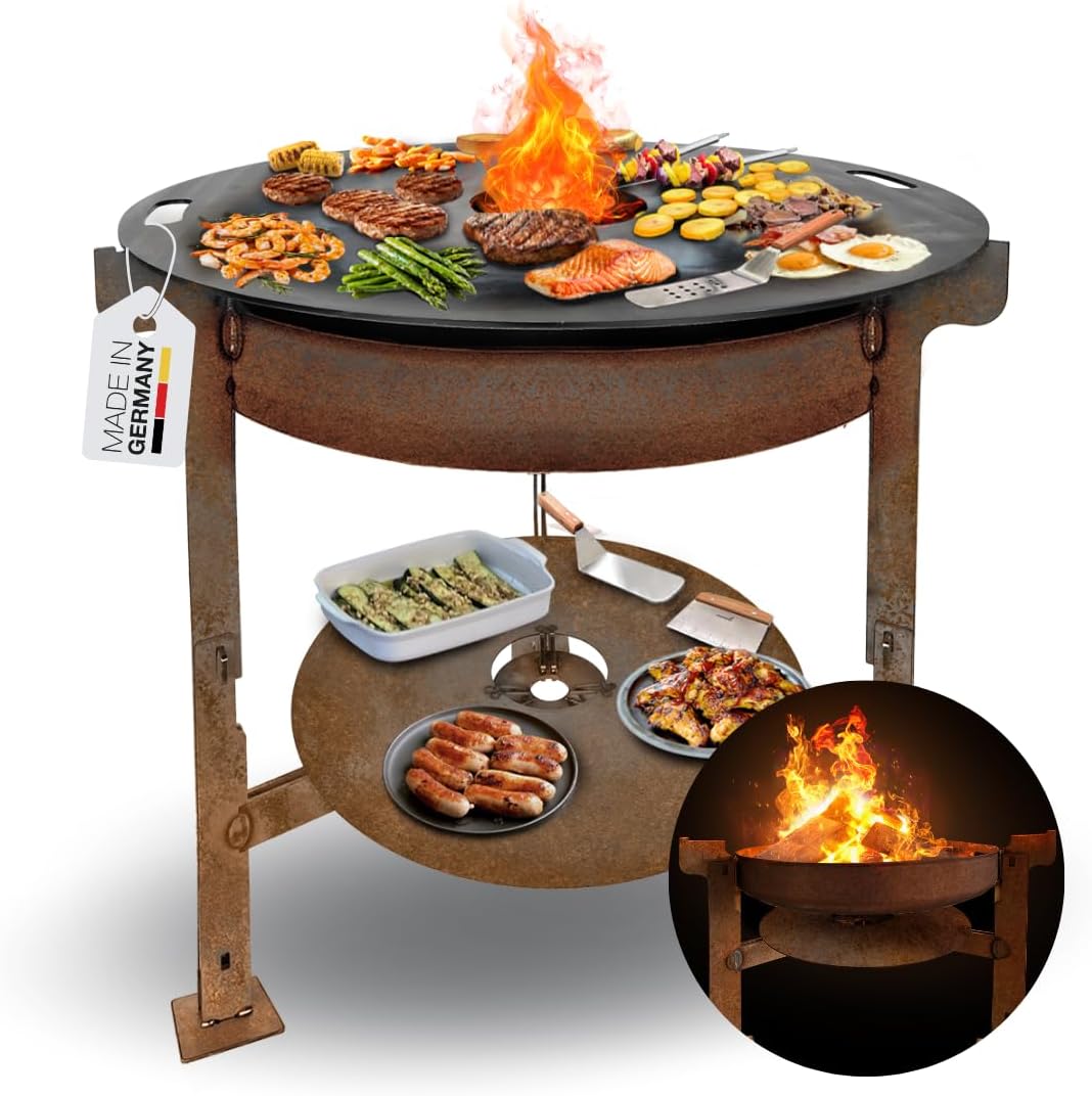 Terma Feuerschale mit Feuerplatte 69-80-100cm -Der Neue Grill Trend- Plancha Grillplatte feuertonne