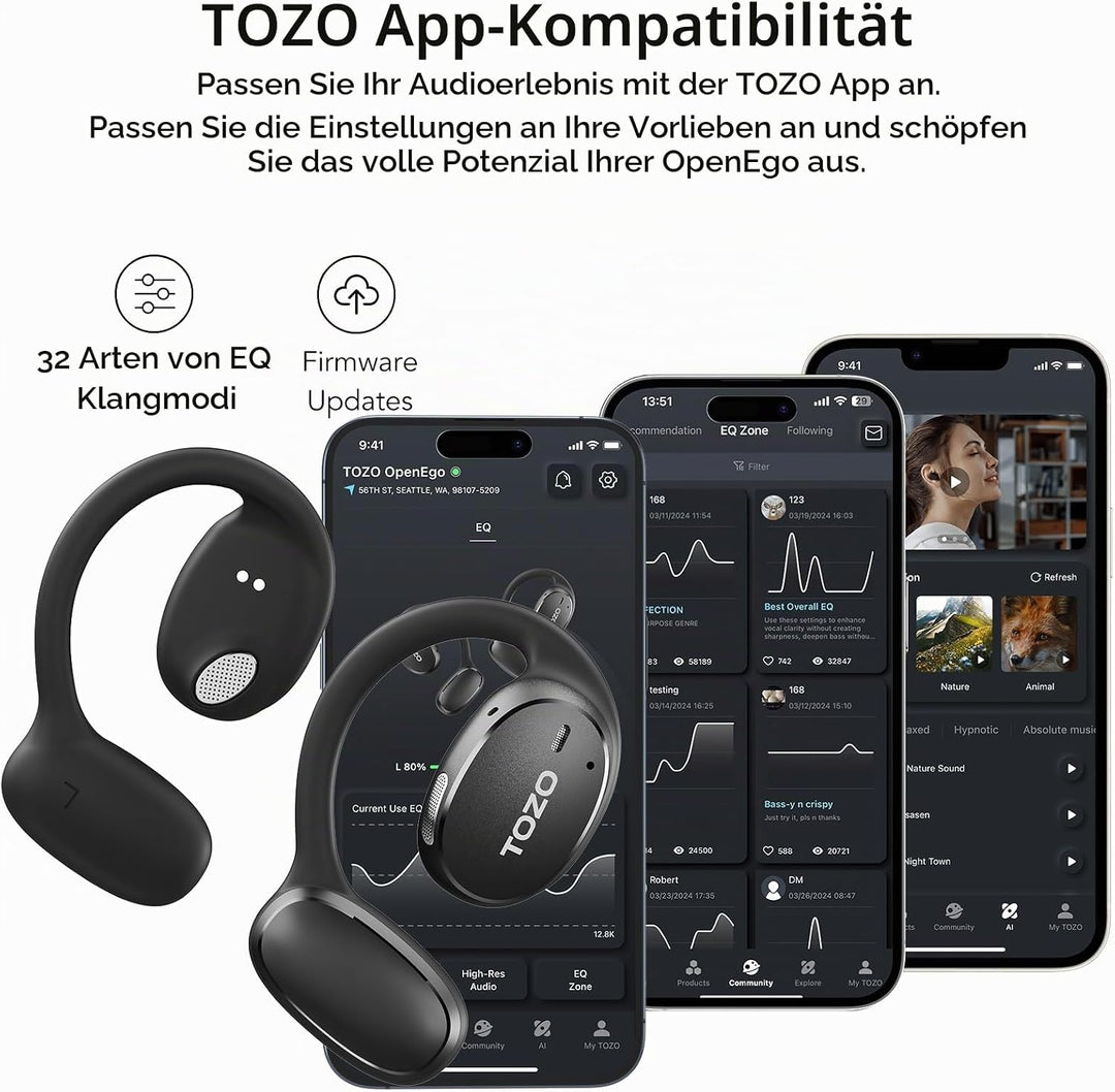 TOZO OpenEgo Open Ear Kopfhörer 5.3 Bluetooth Kopfhörer Sport mit Ohrbügel,Kopfhörer Kabellos Blueto