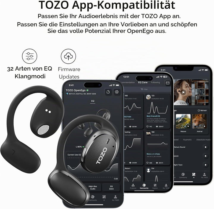 TOZO OpenEgo Open Ear Kopfhörer 5.3 Bluetooth Kopfhörer Sport mit Ohrbügel,Kopfhörer Kabellos Blueto
