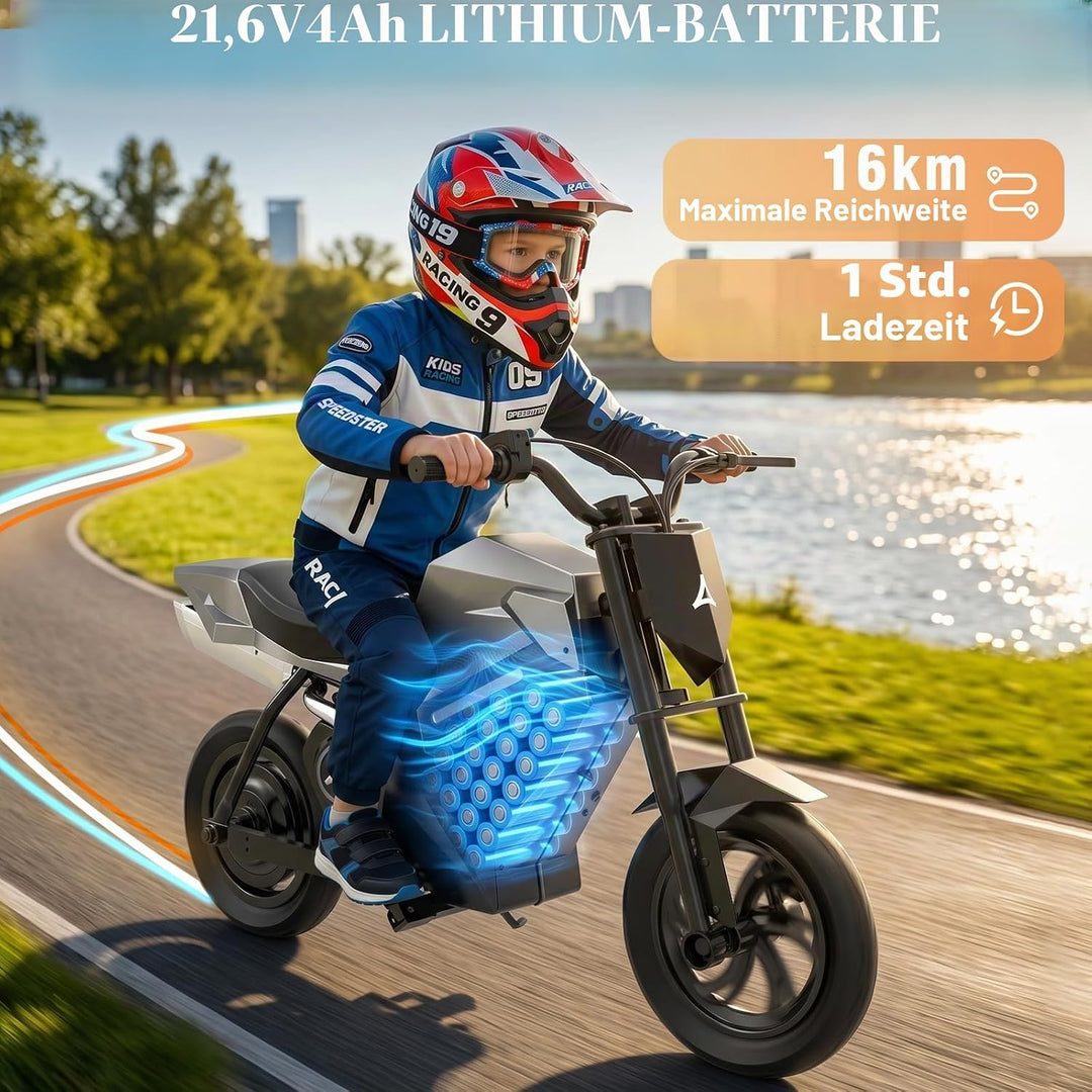 Elektro Motorrad Kinder, 16 km Reichweite, 350W Motor, E Bike Kinder | 12.5 Zoll Geländereifen, 65 k