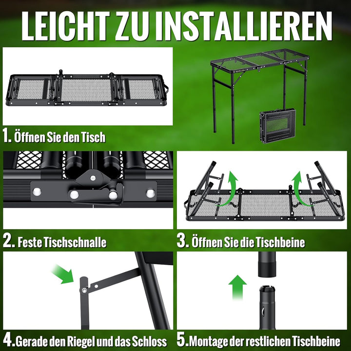 GARLLEN Grilltisch klappbar, 87x40cm & 3 Höhenverstellbar(26/48/70cm), Leicht und Tragbar, Klapptisc