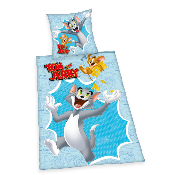 Herding Bettwäsche-Set, Tom &amp; Jerry, Kopfkissenbezug 80 x 80 cm mit Knöpfen und Wende-Motiv, Bettbez
