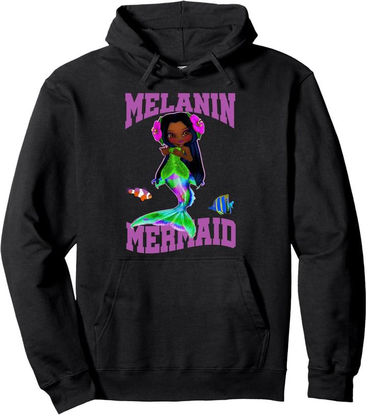 Mermaid Melanin Poppin African American Girl Pullover Hoodie