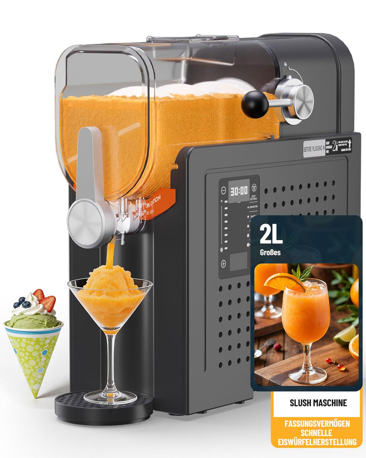 Huracan Slush Maschine 2L, Slushie Maker Kein Eis Nötig, 5 Programme, Schnellgefrierung Kompressor,