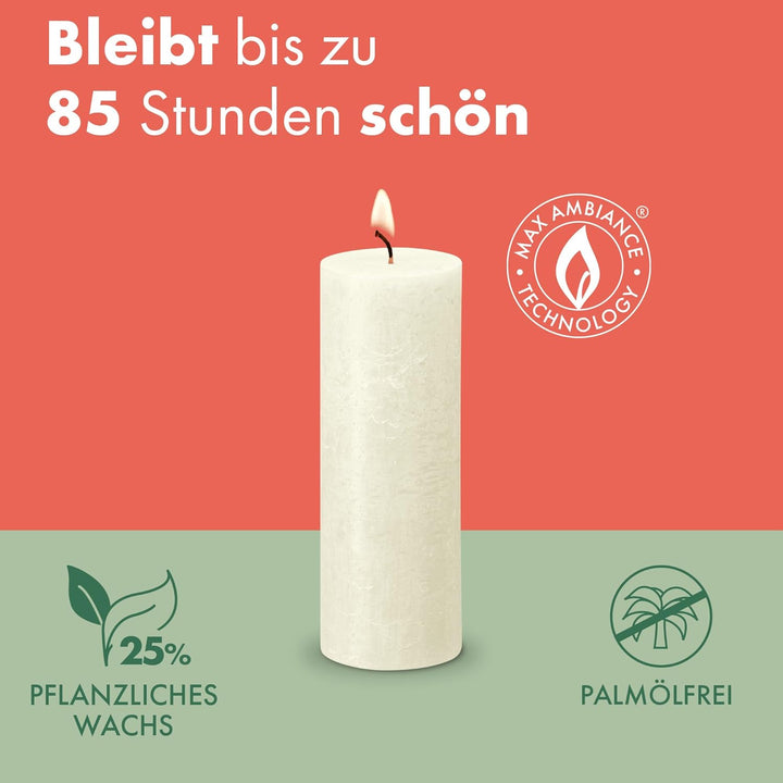Bolsius Rustik Stumpenkerzen - Shimmer Rot - Set 4 Stück - Dekorative Stumpenkerzen - Länge Brenndau