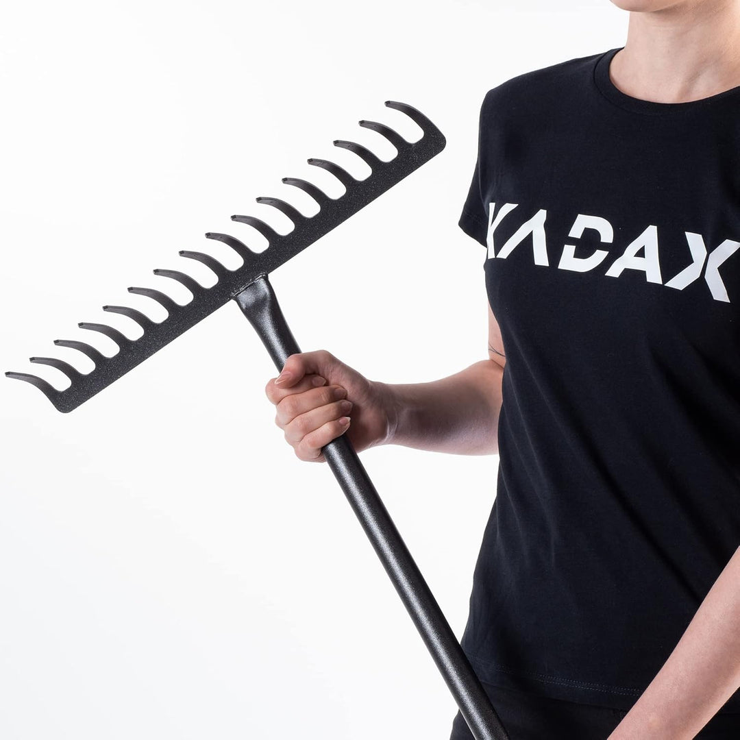 KADAX Rechen, Gartenharke aus Metall, breite Harke mit 154,5 cm langem Metallstiel, Gartengerät zum