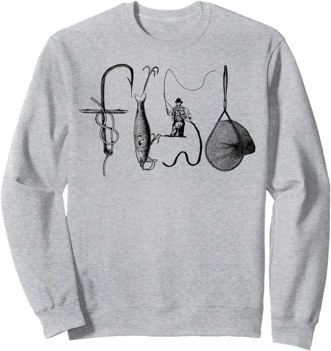 Fisherman Fly Fishing Lure Rod Reel Net Fish Lovers Outdoors Sweatshirt