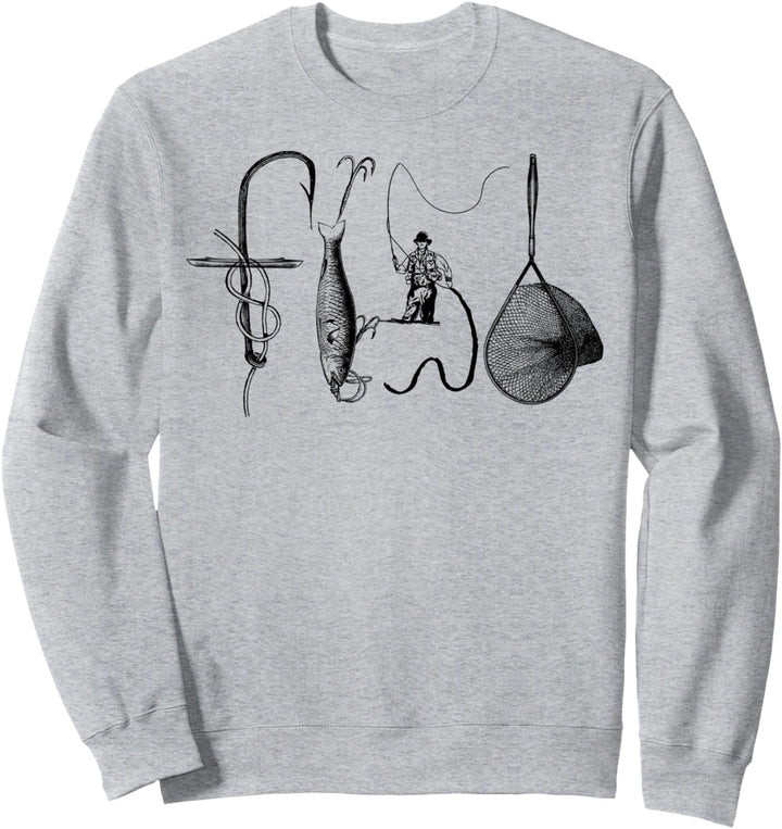 Fisherman Fly Fishing Lure Rod Reel Net Fish Lovers Outdoors Sweatshirt